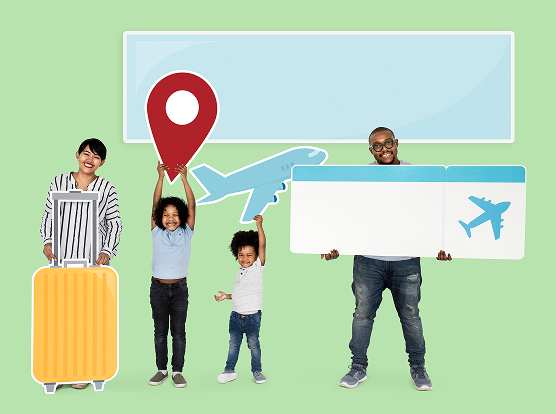 Family traveling happily